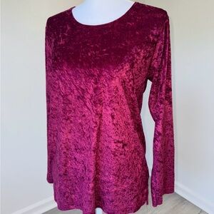 Vintage First Lady Crushed Velvet‎ Long Sleeve Top Magenta Women’s SML USA